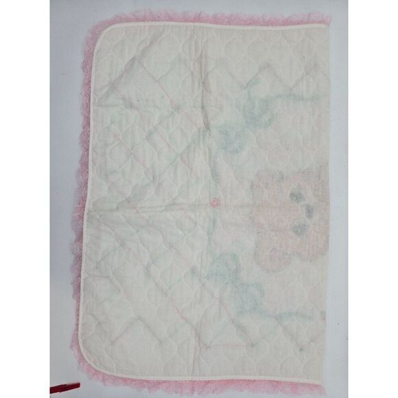 Handmade Embroidered Baby Quilt With Adorable Teddy Bear & Bunny Design - Picture 8 of 11